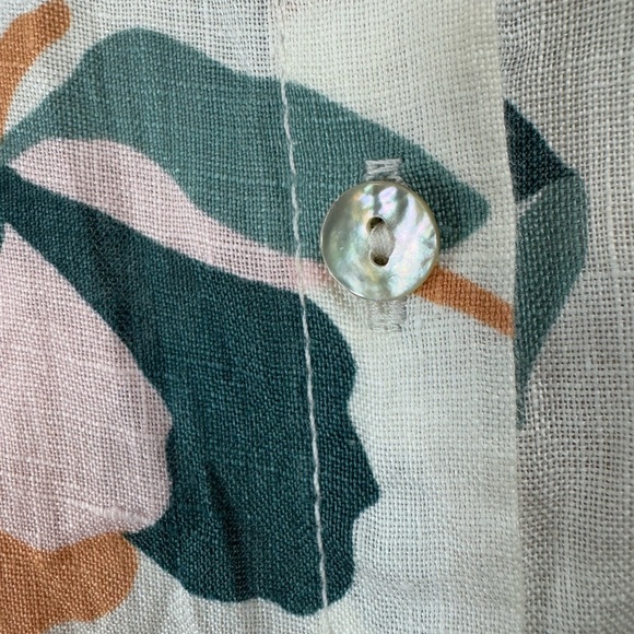 Rachel Zoe Size 2X 100% Linen Floral Tunic Top Button Down Blouse Beach - Picture 3 of 8